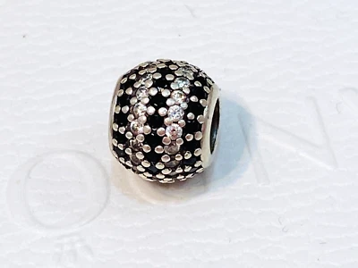 $35 • Buy Authentic Pandora Black CZ Striped Pave Ball Charm 791172 Retired