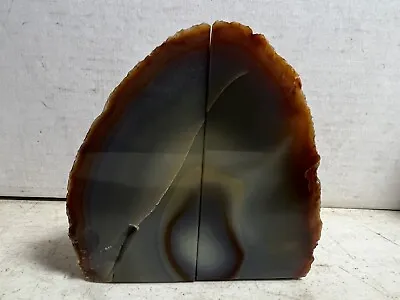 Vintage Polished Geode Agate Bookends - 1 Pair Home Decor Brown Blue White • $24.98