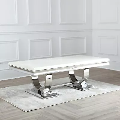 LARGE NICHES Cream Coffee Table Arianna Marble Top Chrome 130cm X 70cm X 45cm UK • £339