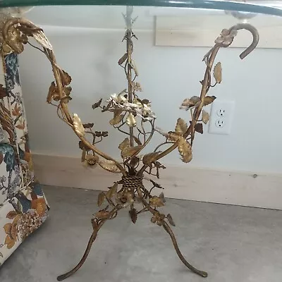 Vintage STUNNING Mid Century Gold Gilt Italian Tole Floral Side Table Base • $289