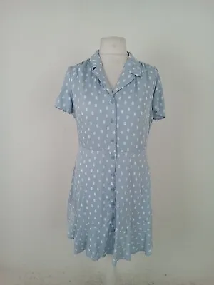 Women's M&S Light Blue White Spots A Line Button Dress  New F2 • £10.99