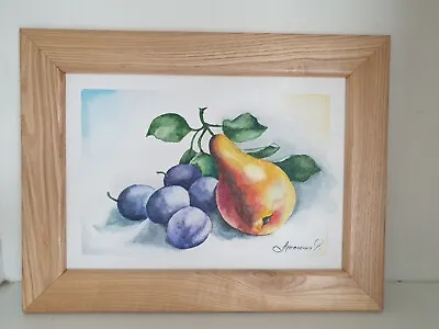 Fruits Naturmort Plumbs And Pear Watercolour Painting WallArt Original Handmade  • £19.99