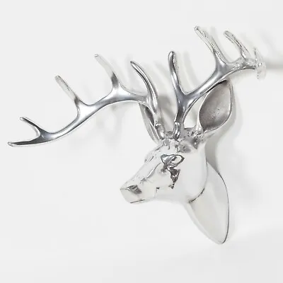 Modern Silver Finish Wall Mounted Aluminium Stag Head Deer Decor Ornament Antler • £30