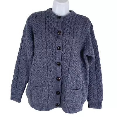 Aran Woollen Mills Fisherman Sweater Small Merino Wool Cable Knit Blue CJ-1548 • $21