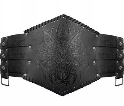 HiiFeuer Viking Embossed Waist Armor Norse Faux Leather Wide Belt Medieval Kni • $48.99