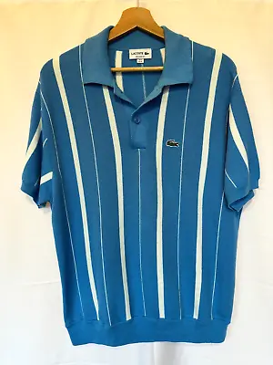 Lacoste Mens Cotton Striped Polo Shirt Short Sleeve Blue And White Size M • £18.50