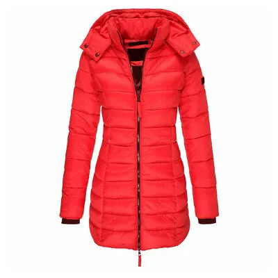 Women's Winter Warm Padded Puffer Jacket Ladies Long Parka Quilted Coat Hooded • £20.88