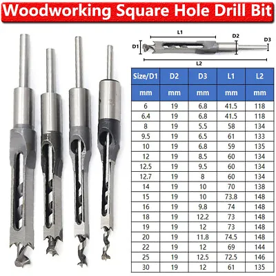 Mortising Chisel Drill Bits Square Hole Saw Auger Mortice Woodworking Tools UK • £37.39