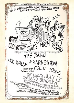 1974 Crosby Stills Nash And Young Oakland Stadium Concert Poster Metal Tin Sign • $18.95