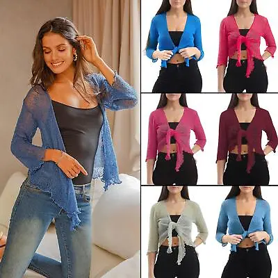 £7.99 • Buy Womens Tie Up Open Front Shrug Ladies Knitted Cropped Bolero Short Cardigan Top