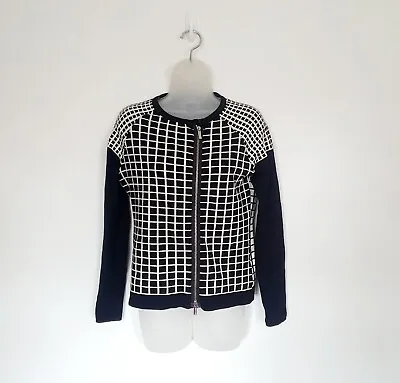 £16.99 • Buy Karen Millen Checked Full Zip Wrap Over Knitted Cardigan Black & Cream Size 3 UK