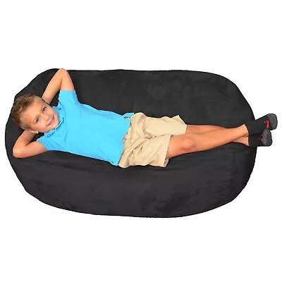 Kids Lounger Memory Foam Bean Bag Chair Black Micro Suede 4 Foot Lounger (A... • £213.75