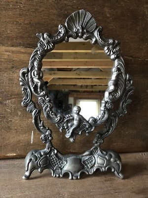 £29.99 • Buy ANTIQUE Mirror Vanity Mirror Stand Cherubs Shells Angel Baroque Style
