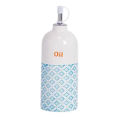 Olive Oil Dispenser Pourer Porcelain Dressing Drizzler Bottle - Blue / Orange • £10