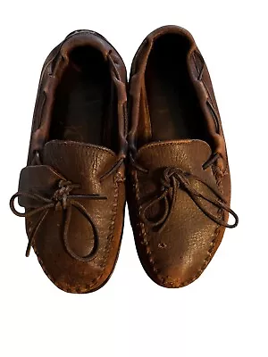 MINNETONKA Chocolate Brown Comfort Moccasin Mens 12 Genuine Moose Hide • $38