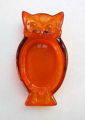 Vintage MCM Viking Epic Glass Persimmon Orange Owl Ashtray 8.5  • $44.95