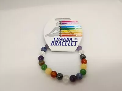 7 Chakra Gemstone Bead Bracelet Elasticated Stretch With Info Card • £8.49