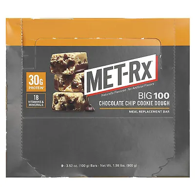 Big 100 Meal Replacement Bar Chocolate Chip Cookie Dough 9 Bars 3.52 Oz (100 • $35.14