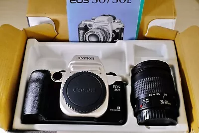 Boxed 'Canon EOS 50E' 35mm SLR Film Camera+28-80 Zoom Lens+Battery Grip+Manual • £55