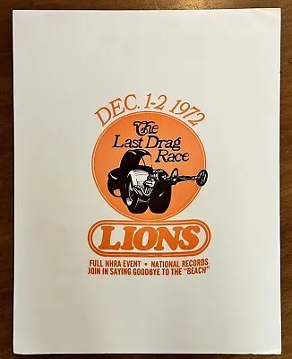 Vintage NHRA Poster “Lions The Last Drag Race” Dec. 1-2 1972 • $40