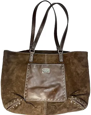 Michael Kors Astor Studded Chocolate Brown Leather Suede Large Shoulder Tote Bag • $89.99