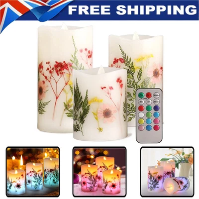£32.39 • Buy LED Flameless Pillar Candles Flickering Battery Operated With Remote - Set Of 3
