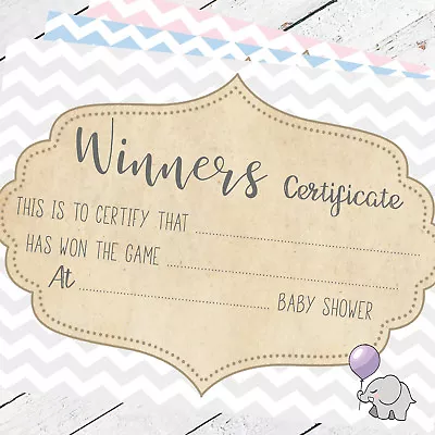 Baby Shower Winners Certificates Baby Shower Games Party Game Prize Boy Girl  • £2.99