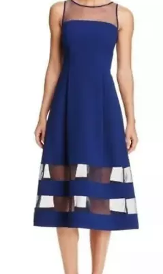 Aidan Mattox  Blue Illusion Fit&Flare Sleeveless Midi Length Dress Size 8 NWT • $45