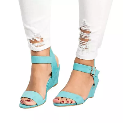 Shoes Ladies Strap Roman Wedges Women's Fashion Mid Heel Sandals Solid Buckle • $31.45