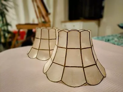 1970 Pair Of Vintage Capiz Shell Pearlescent Lightshades • £17.91
