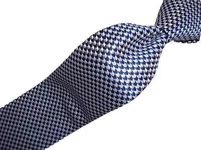 New Crociano Blue & Silver Houndstooth Woven Skinny Silk Tie 59 L X 2.75 W • $27.30