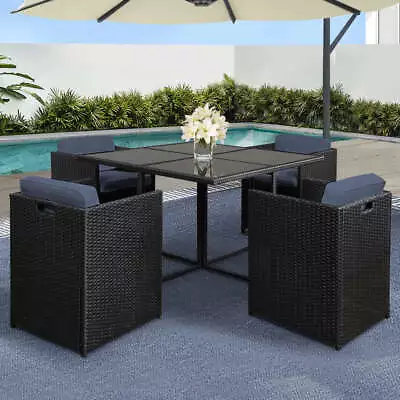 Gardeon Outdoor Dining Set 5 Piece Wicker Table Chairs Setting Black • $426.14