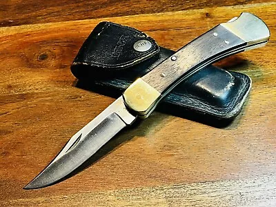 Vintage 2 Dot BUCK 110 USA Folding Hunter Knife + Original Leather Sheath • $84.99