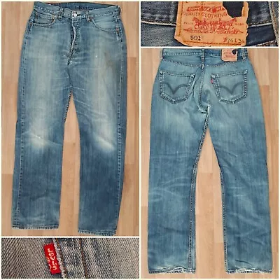 #39 Levi 501 Distressed Vintage Blue Jeans W34 X L33 • £3