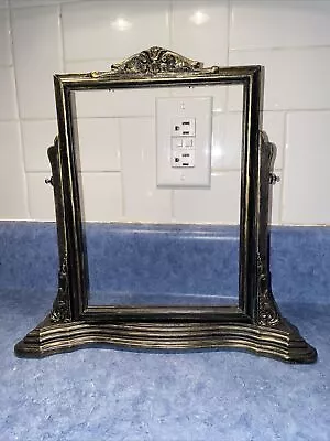 Antique Wood Picture Mirror Frame Swivel Art Deco Swing Tilt Tabletop Black Gold • $19.99