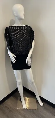 PLEIN SUD Vintage Dress Black Sequin Embellished Mini Cocktail Dress Size 6 • $69.99