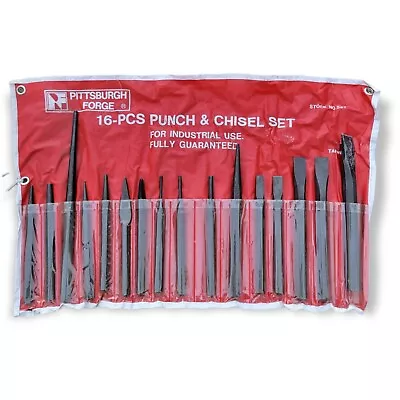 Vintage PITTSBURGH FORGE - 16 Piece Punch & Chisel Set W/ Kit Bag - Stock #547 • $34.99