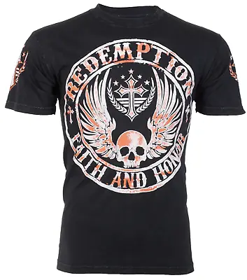 Archaic By Affliction Men's T-Shirt CROSSED DEATH Skull Black Biker M-3XL • $20.95
