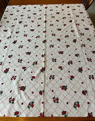 Sweet Vintage Strawberry Print Terrycloth Tablecloth 51  Square • $29