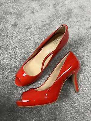 Vince Camuto Women's Kira Pump Size 7.5 Peep Toe Red Patent Leather Heels • $22.99