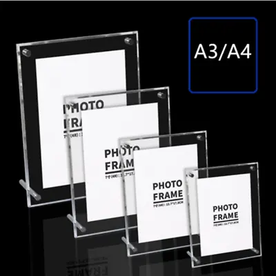 A3 A4 Size Clear Perspex Acrylic Photo Frame Desk Pictures Poster Display Holder • £13.63