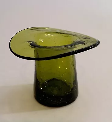 Vintage Crackle Glass Green Hat By Rainbow 2-5/8” Tall • $6.50
