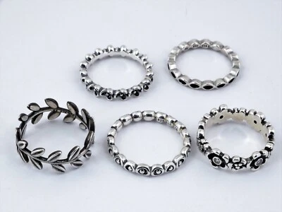 $50 • Buy Pandora Sterling Silver Rings, Bulk Lot X 5 - Sizes O - Q / 55 - 58