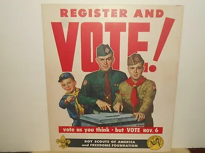 Vintage 1956 Freedom Foundation Register And Vote Boy Scouts Advertising Sign • $47.50