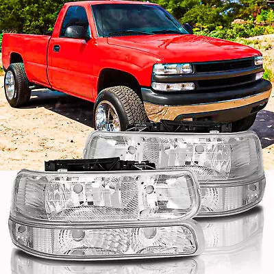 Fit For 99-02 Silverado 00-06 Tahoe Suburban Headlights Headlamps Pair Chrome • $59.98