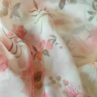 £1.99 • Buy 100% Silk Organza Floral Print Stud Embroidery Dress Craft Saree Drape Fabric 44