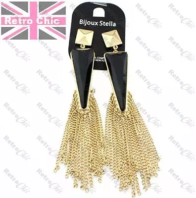 LONG RETRO EARRINGS Faceted BIG Chain Tassle GOLD PL Topshop Triangle CHANDELIER • £2.99