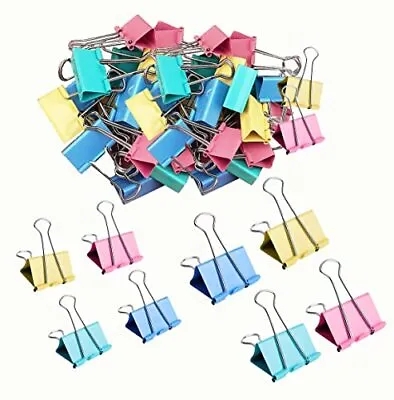 60 Pcs Colored Binder Clips Metal Paper Clamps Assorted Sizes For Office School • $10.56