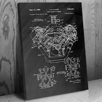 V8 Engine Patent Canvas Print Muscle Car Art Hemispherical Engine Blueprint • $49.95