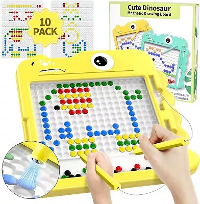 Magnetic Beans Drawing Board For Toddlers Cute Dinosaur With Magnetic Beads &Pen • £14.99